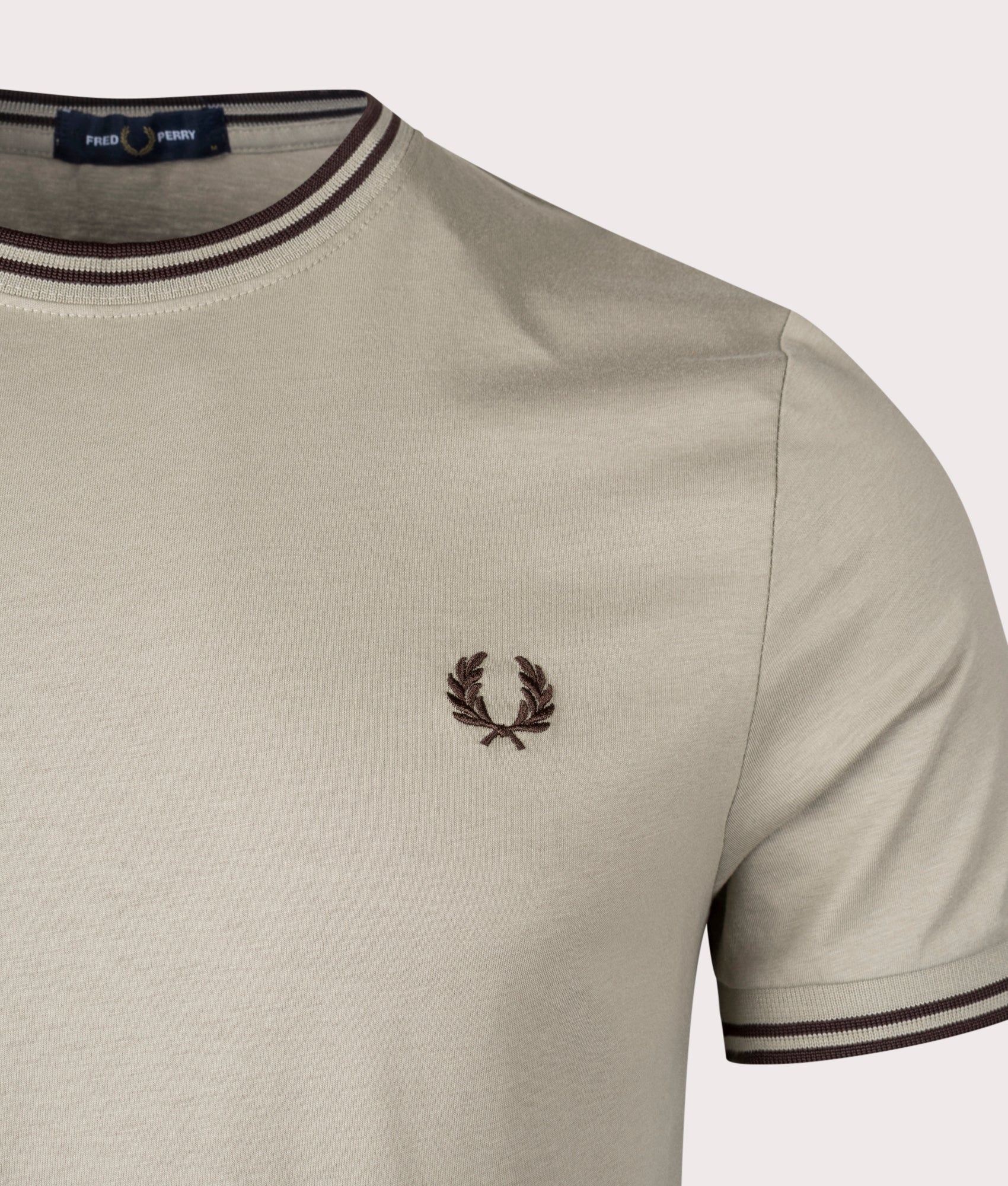 Fred Perry Twin Tipped T-Shirt Warm Grey/Carrington Road Brick Detail Shot EQVVS