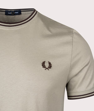 Fred Perry Twin Tipped T-Shirt Warm Grey/Carrington Road Brick Detail Shot EQVVS