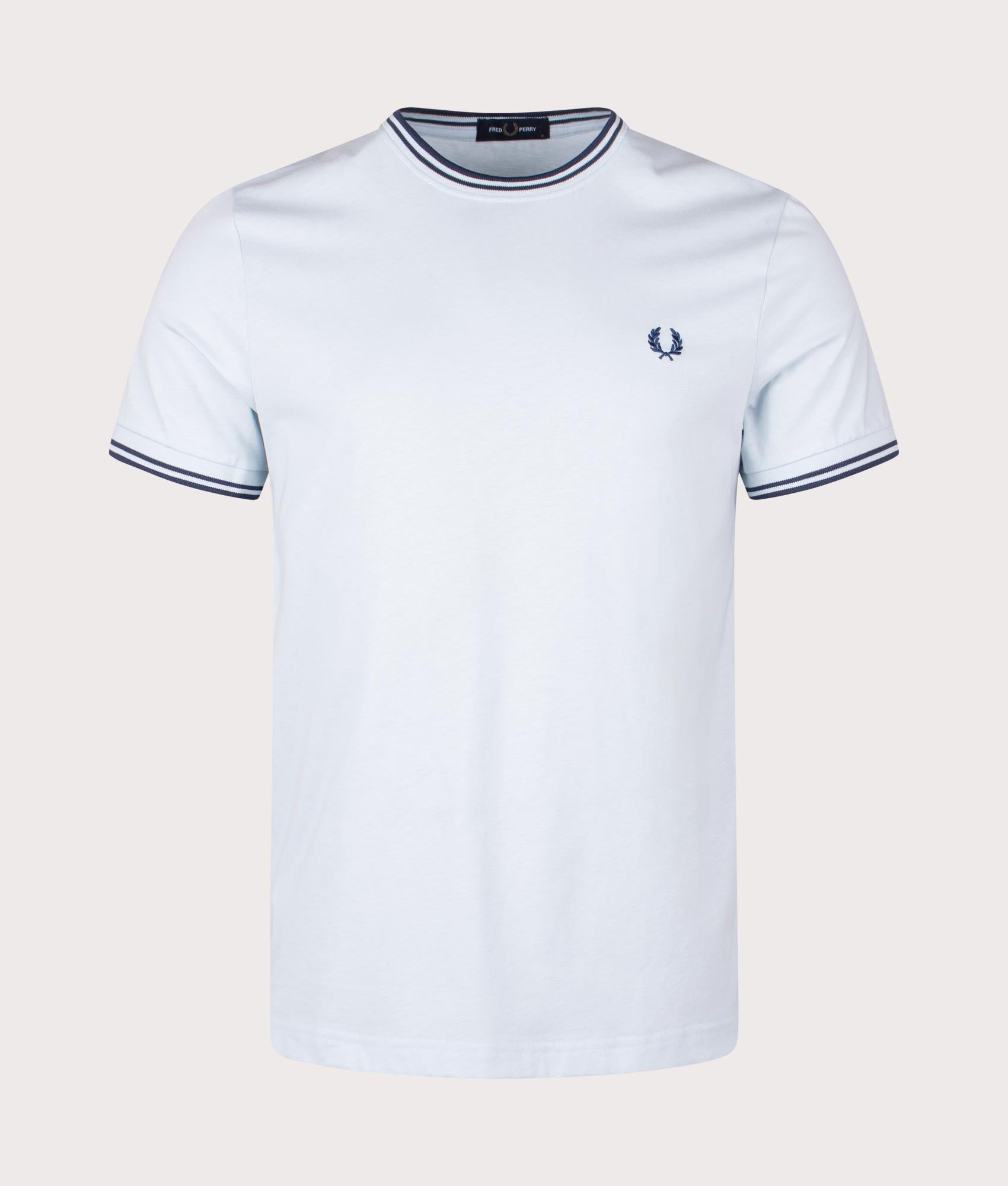 Twin Tipped T-Shirt in Light Ice/Midnight Blue by Fred Perry. EQVVS Front Angle Shot.
