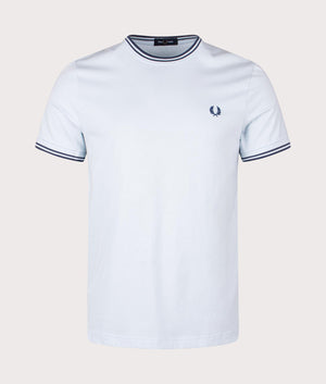 Twin Tipped T-Shirt in Light Ice/Midnight Blue by Fred Perry. EQVVS Front Angle Shot.