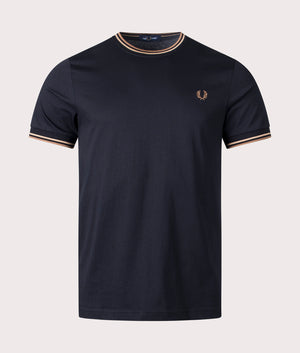 Fred Perry Twin Tipped T-Shirt Black/Warm Stone/Shaded Stone Front Shot EQVVS