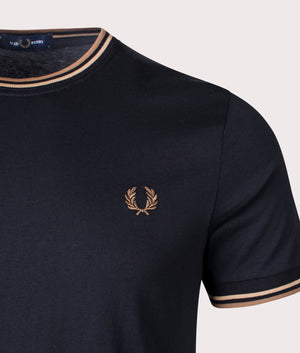 Fred Perry Twin Tipped T-Shirt Black/Warm Stone/Shaded Stone Detail Shot EQVVS