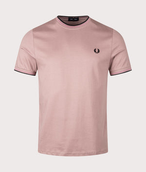 Twin Tipped T-Shirt in Dark Pink/Black by Fred Perry. EQVVS Front Angle Shot.