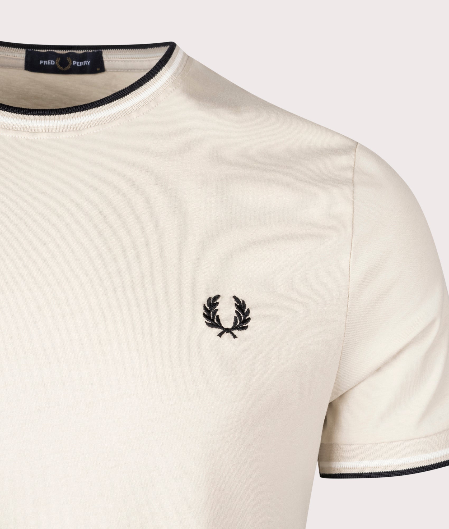 Fred Perry Twin Tipped T-SHirt Oatmeal/Ecru/Black Detail Shot EQVVS