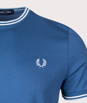 Fred Perry Twin Tipped T-Shirt Midnight Blue/Ecru/Light Ice Detail Shot EQVVS