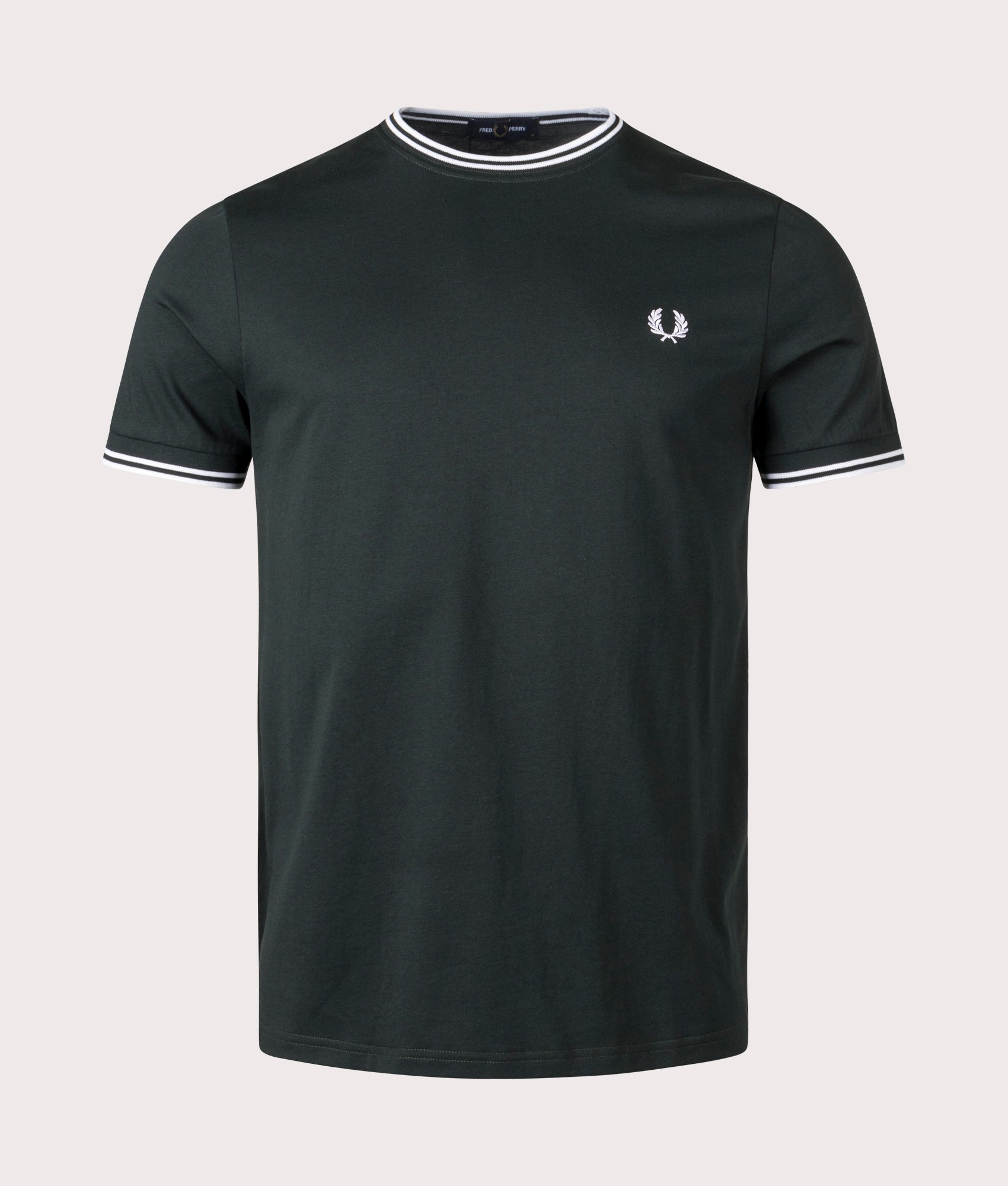 Twin Tipped T-Shirt in Night Green by Fred Perry. EQVVS Front Angle Shot.