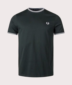 Twin Tipped T-Shirt in Night Green by Fred Perry. EQVVS Front Angle Shot.