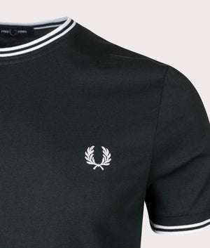win Tipped T-Shirt in Night Green by Fred Perry. EQVVS Detail Shot.