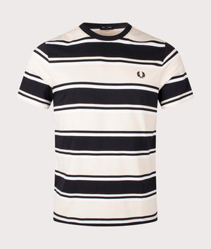 Bold Stripe T-Shirt in Oatmeal/Black by Fred Perry. EQVVS Front Angle Shot.