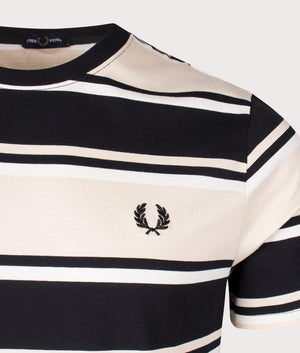 Bold Stripe T-Shirt in Oatmeal/Black by Fred Perry. EQVVS Detail Shot.