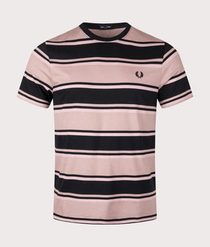 Bold Stripe T-Shirt in Dark Pink/Black by Fred Perry. EQVVS Front Angle Shot.