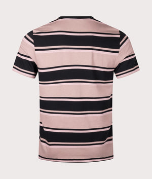 Bold Stripe T-Shirt in Dark Pink/Black by Fred Perry. EQVVS Back Angle Shot.
