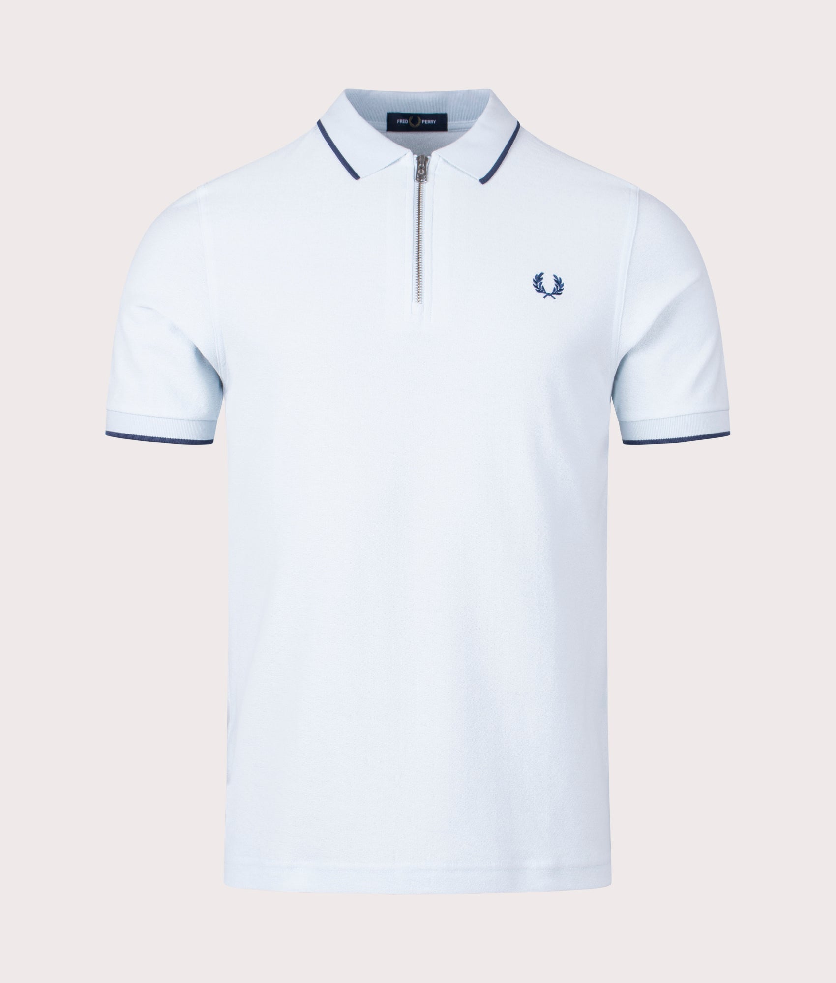 Fred Perry Crepe Pique Zip Neck Polo Shirt Light Ice Front Shot EQVVS