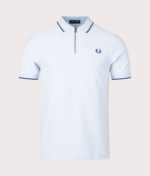 Fred Perry Crepe Pique Zip Neck Polo Shirt Light Ice Front Shot EQVVS