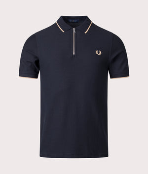 Fred Perry Crepe Pique Zip Neck Polo Shirt Black Front Shot EQVVS