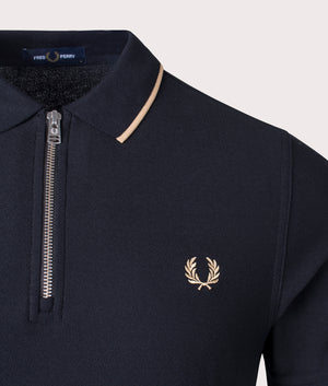 Fred Perry Crepe Pique Zip Neck Polo Shirt Black Detail Shot EQVVS