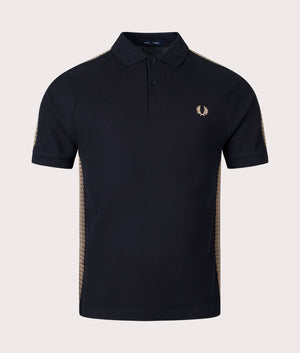 Fred Perry Honeycomb Taped Polo Shirt in Black Front Shot EQVVS