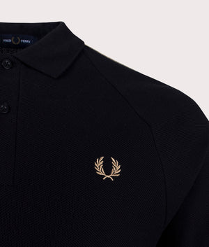 Fred Perry Honeycomb Taped Polo Shirt in Black Detail Shot EQVVS