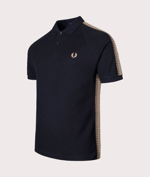 Fred Perry Honeycomb Taped Polo Shirt in Black Angle Shot EQVVS