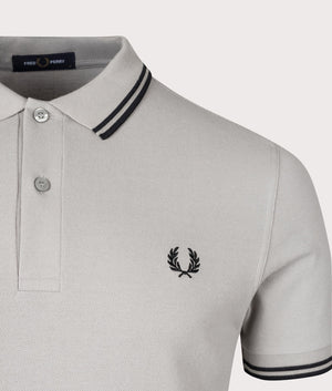 Fred Perry Twin Tipped Shirt Limestone and Black Detail Shot at EQVVS