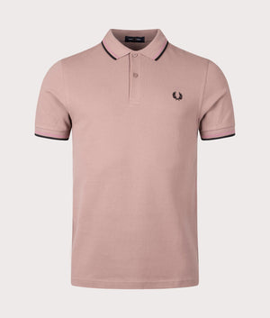Twin Tipped Polo Shirt in Dark Pink by Fred Perry. EQVVS Front Angle Shot.