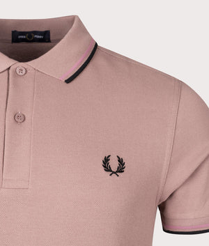 Twin Tipped Polo Shirt in Dark Pink by Fred Perry. EQVVS Detail Shot.