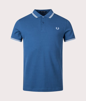Twin Tipped Fred Perry Shirt Midnight Blue/Ecru/Light Ice Front Shot EQVVS