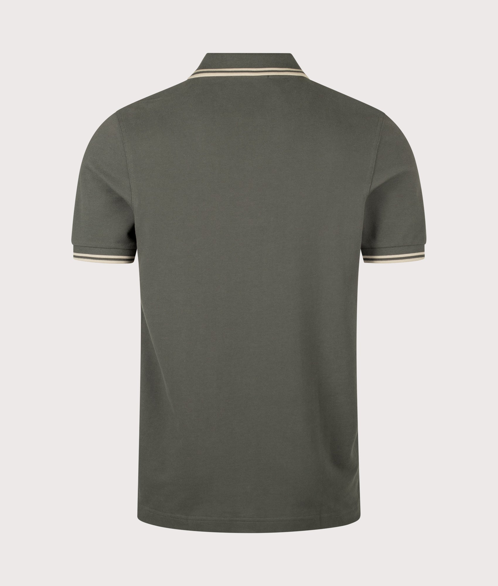 Fred Perry Twin Tipped Polo Shirt in Field Green and Oatmeal at EQVVS Menswear. Back shot.