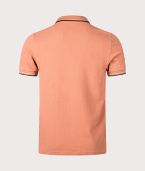 Twin Tipped Polo Shirt in Light Rust/Warm Grey/Night Green by Fred Perry. EQVVS Back Angle Shot.