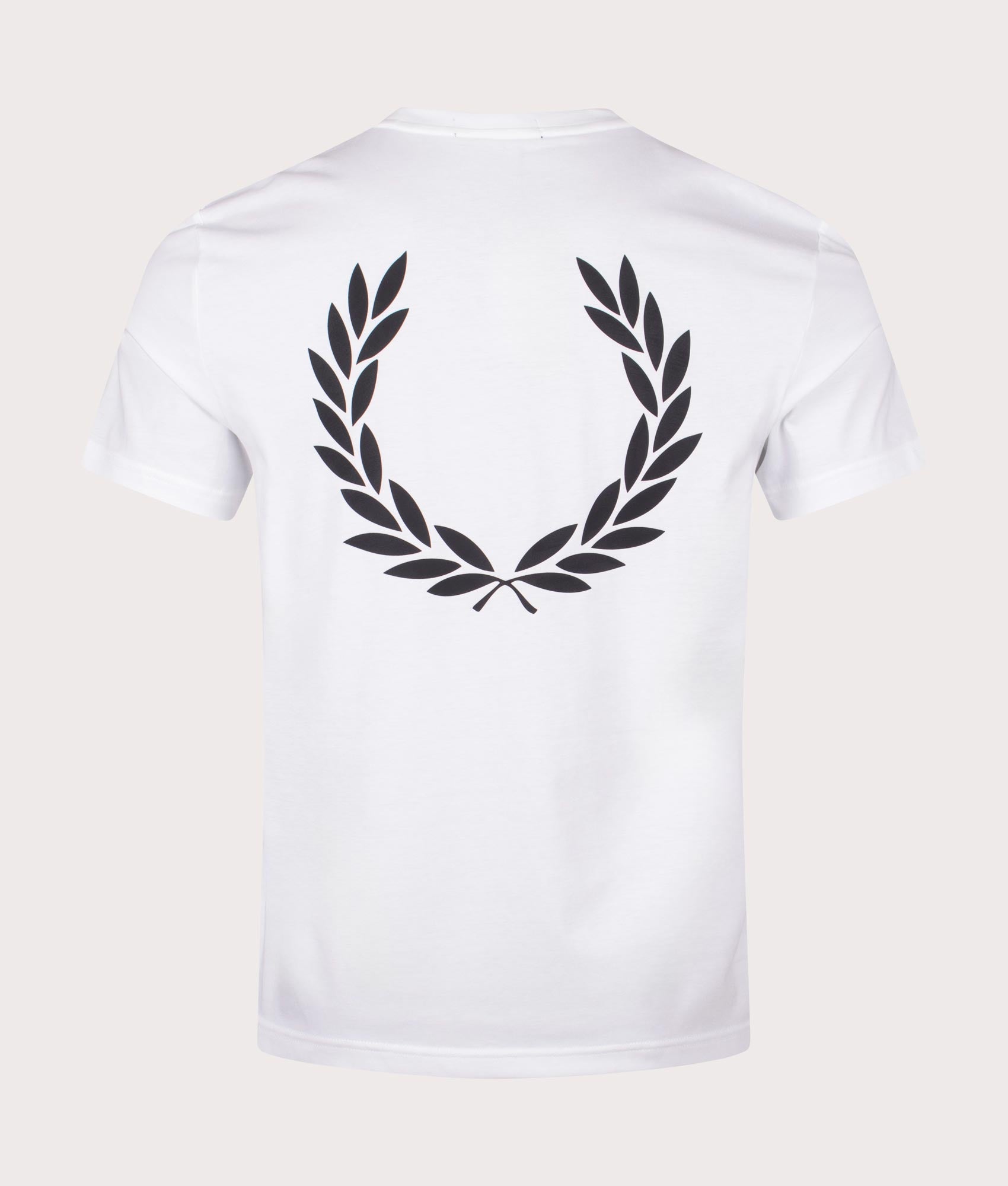 Rear Powder Laurel Graphic T-Shirt in White by Fred Perry. EQVVS Shot. 