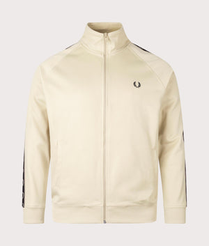 Fred Perry Contrast Tape Track Top in Oatmeal and Warm Grey Front Shot EQVVS