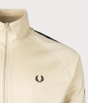 Fred Perry Contrast Tape Track Top in Oatmeal and Warm Grey Detail Shot EQVVS