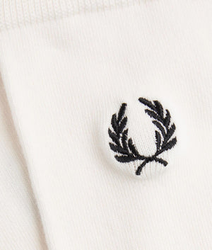 Fred Perry Classic Laurel Wreath Socks in Snow White/Black. Detail shot at EQVVS.