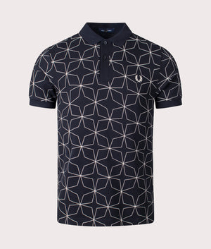 Fred Perry Geometric Fred Perry Polo Shirt in Black Front Shot at EQVVS