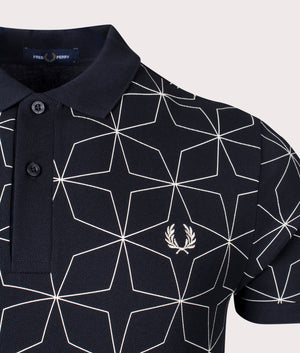 Fred Perry Geometric Fred Perry Polo Shirt in Black Detail Shot at EQVVS