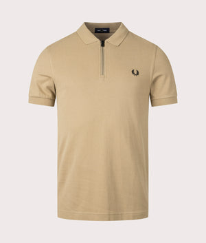 Fred Perry Zip Neck Polo Shirt Warm Stone Front Shot EQVVS