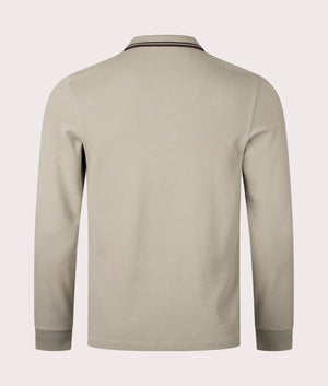 Fred Perry Long Sleeve Twin Tipped Polo Shirt in Warm Grey and Carrington Brick Road Back Shot EQVVS