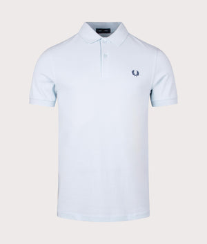 Plain Fred Perry Shirt in Light Ice and Midnight Blue. EQVVS Front Angle Shot.