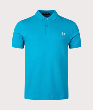 Plain M6000 Polo Shirt in Cyber Blue/Light Ice by Fred Perry. EQVVS Front Angle Shot.