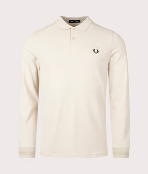 Fred perry Long Sleeve Fred Perry Tennis Polo Shirt Oatmeal and Black Front Shot EQVVS