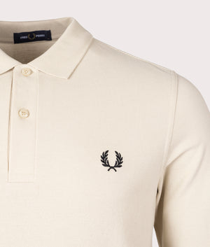 Fred perry Long Sleeve Fred Perry Tennis Polo Shirt Oatmeal and Black Detail Shot EQVVS
