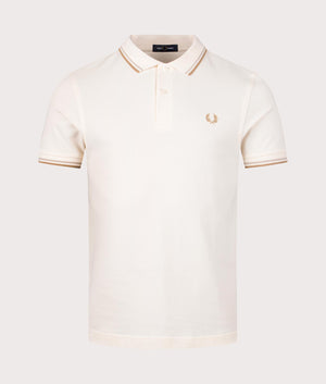Twin Tipped Fred Perry Polo Shirt in Ecru. EQVVS Front Angle Shot.