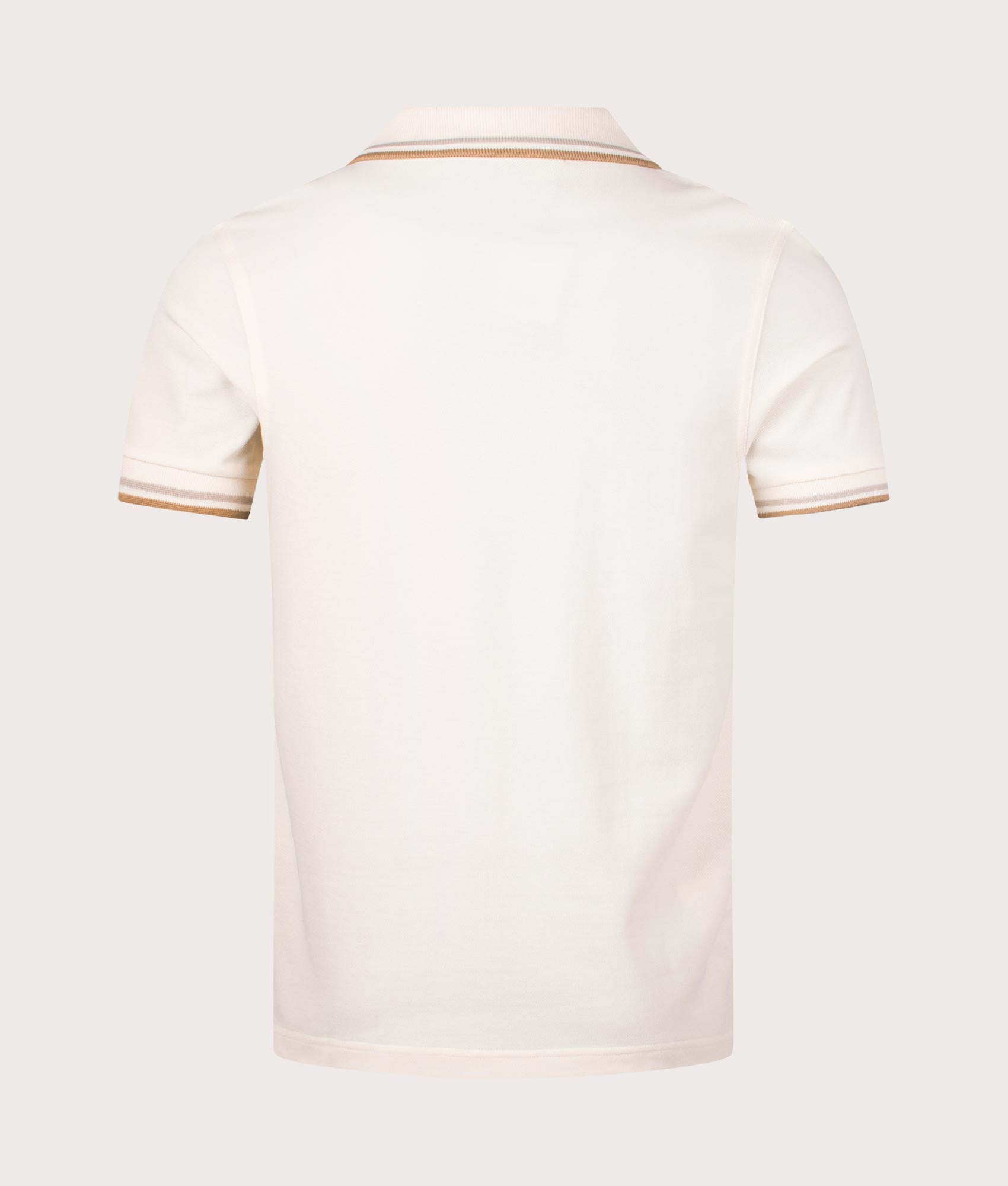 Twin Tipped Fred Perry Polo Shirt in Ecru. EQVVS Back Angle Shot.