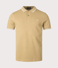 Twin Tipped Fred Perry Polo Shirt: V19 Warm Stone/Oatmeal/Oatmeal 