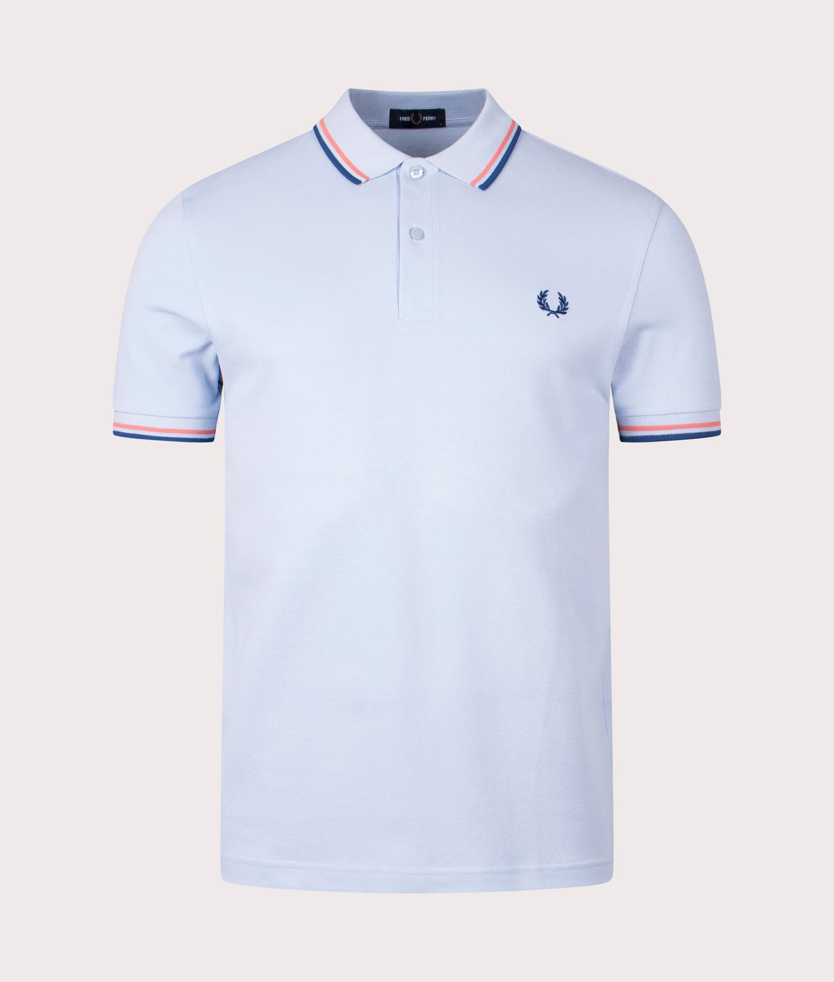 Twin Tipped Fred Perry Shirt in Light Smoke by Fred Perry. EQVVS Front Angle Shot.