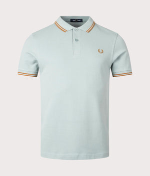 Twin Tipped Fred Perry Polo Shirt in Silver Blue. EQVVS Front Angle Shot.