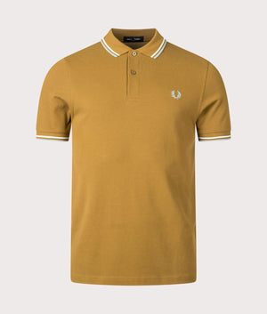 Twin Tipped Fred Perry Shirt in Dark Caramel by Fred Perry. EQVVS Front Angle Shot.