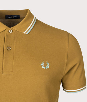 Twin Tipped Fred Perry Shirt in Dark Caramel by Fred Perry. EQVVS Detail Shot.