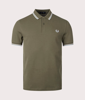 Twin Tipped Fred Perry Shirt in Uniform Green by Fred Perry. EQVVS Front Angle Shot.