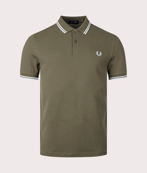 Twin Tipped Fred Perry Shirt in Uniform Green by Fred Perry. EQVVS Front Angle Shot.
